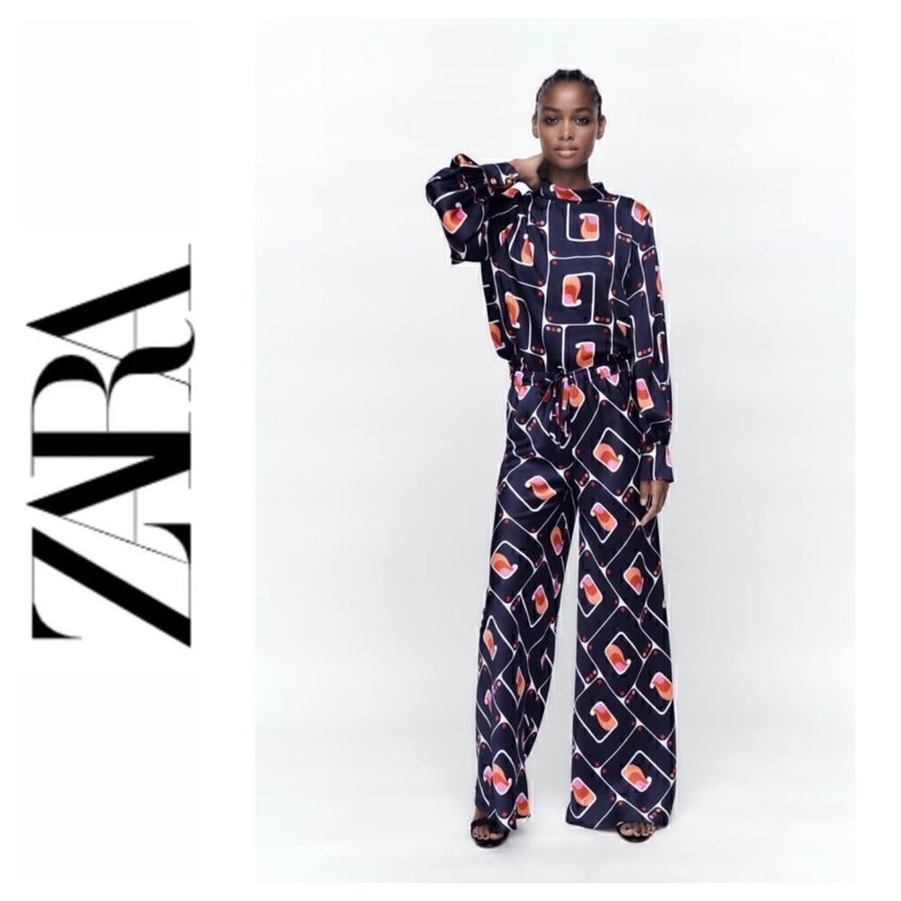NWT Zara Geometric Print Drawstring Trousers, Size XS